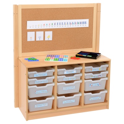 Room Scene - 3 Bay A4 6 Deep / 6 Shallow Tray Unit + Cork / Drywipe Divider