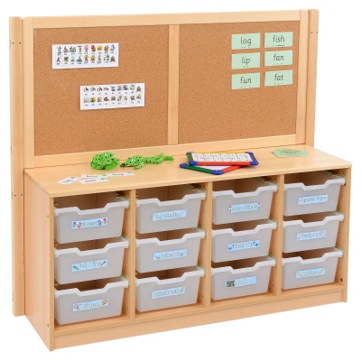 Room Scene - 4 Bay A4 12 Deep Tray Unit + Cork / Drywipe Divider