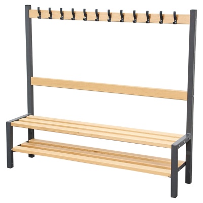 Single Sided Cloakroom Hook Bench + Boot Rack - Black