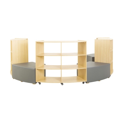 3 Shelf Curved Storage Units & Ottomans Set