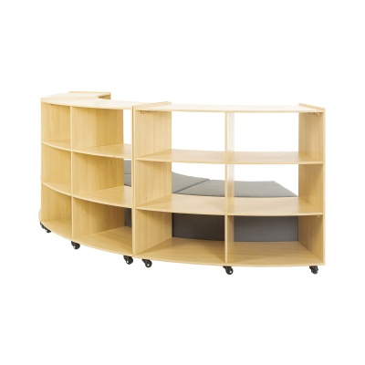 3 Shelf Curved Storage Units & Ottomans Set