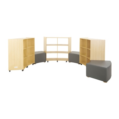 3 Shelf Curved Storage Units & Ottomans Set