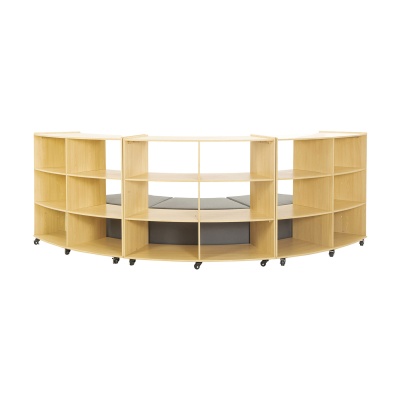 3 Shelf Curved Storage Units & Ottomans Set