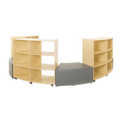 3 Shelf Curved Storage Units & Ottomans Set