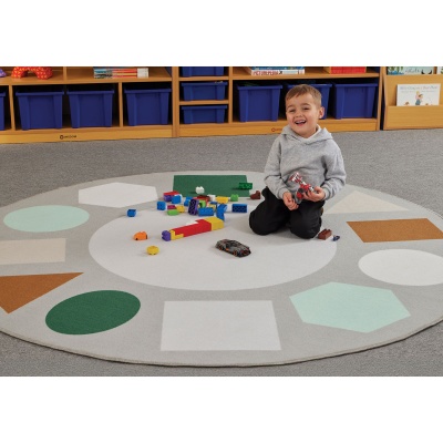 Classroom Geometric Shapes Scandi Round Rug