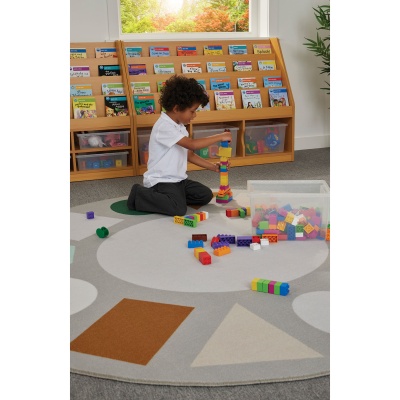 Classroom Geometric Shapes Scandi Round Rug