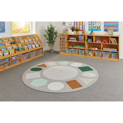 Classroom Geometric Shapes Scandi Round Rug