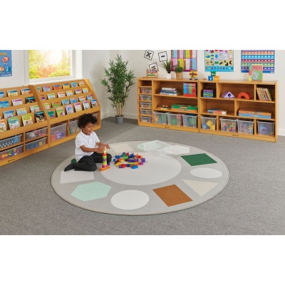 Classroom Geometric Shapes Scandi Round Rug