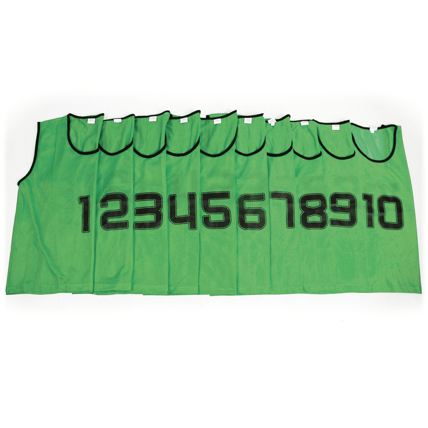 Mesh Training Bib Numbered 1-10, Green, Set Of 10