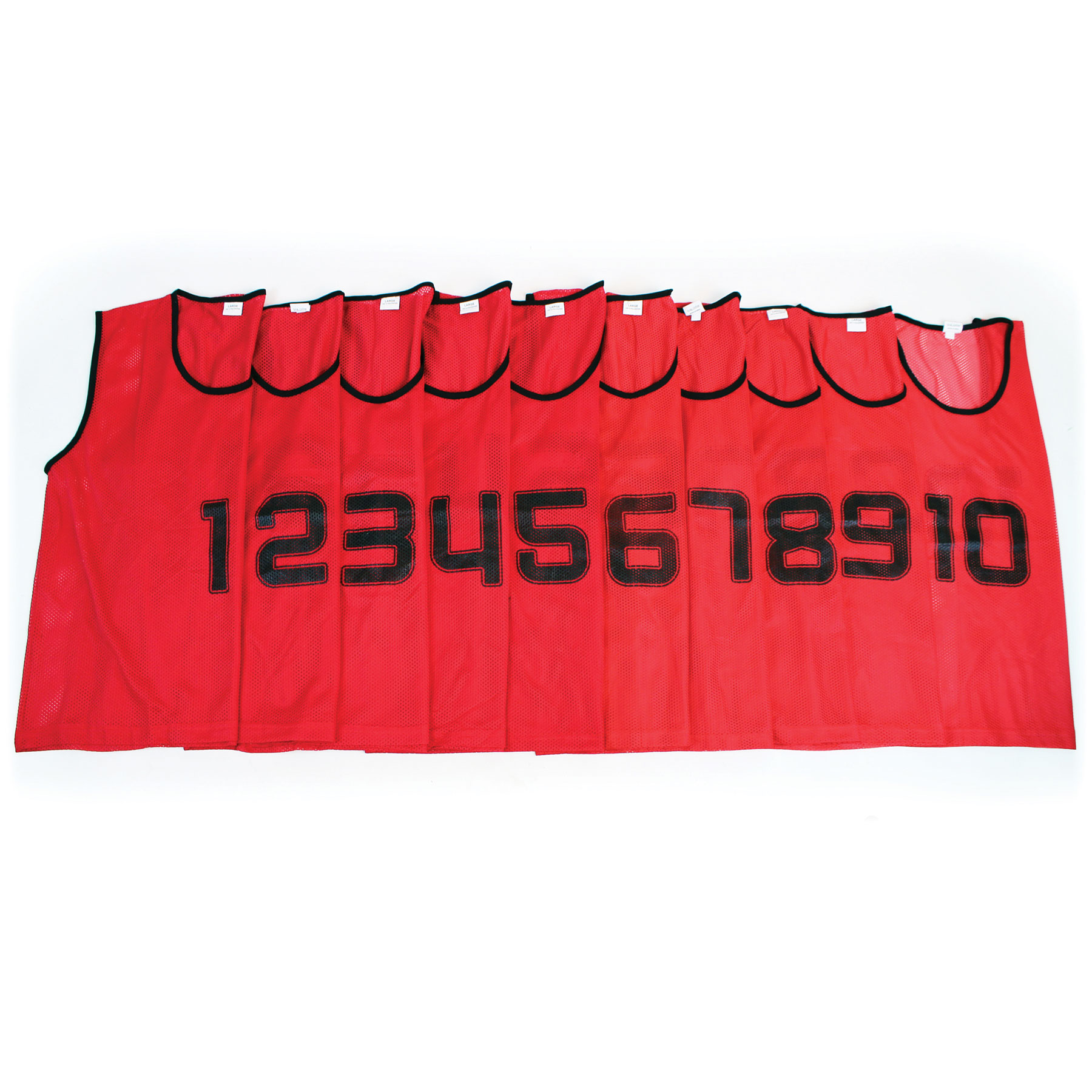 Mesh Training Bib Numbered 1-10, Red, Set Of 10