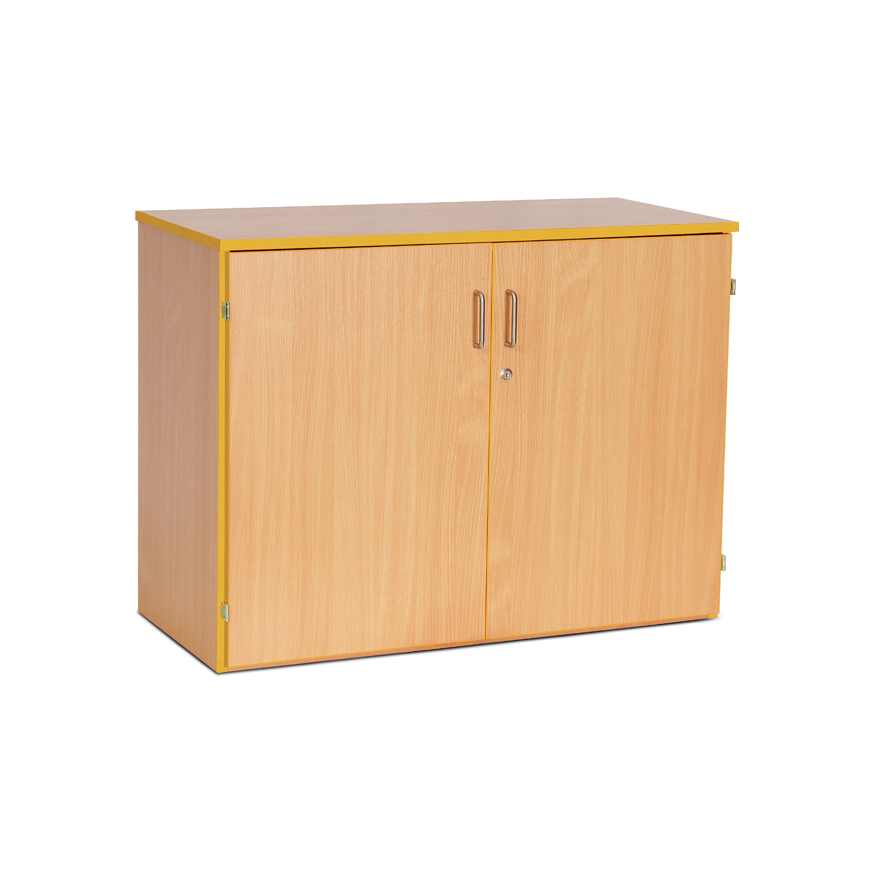 Lockable Cupboard With 2 Shelves And Yellow Edging 750h