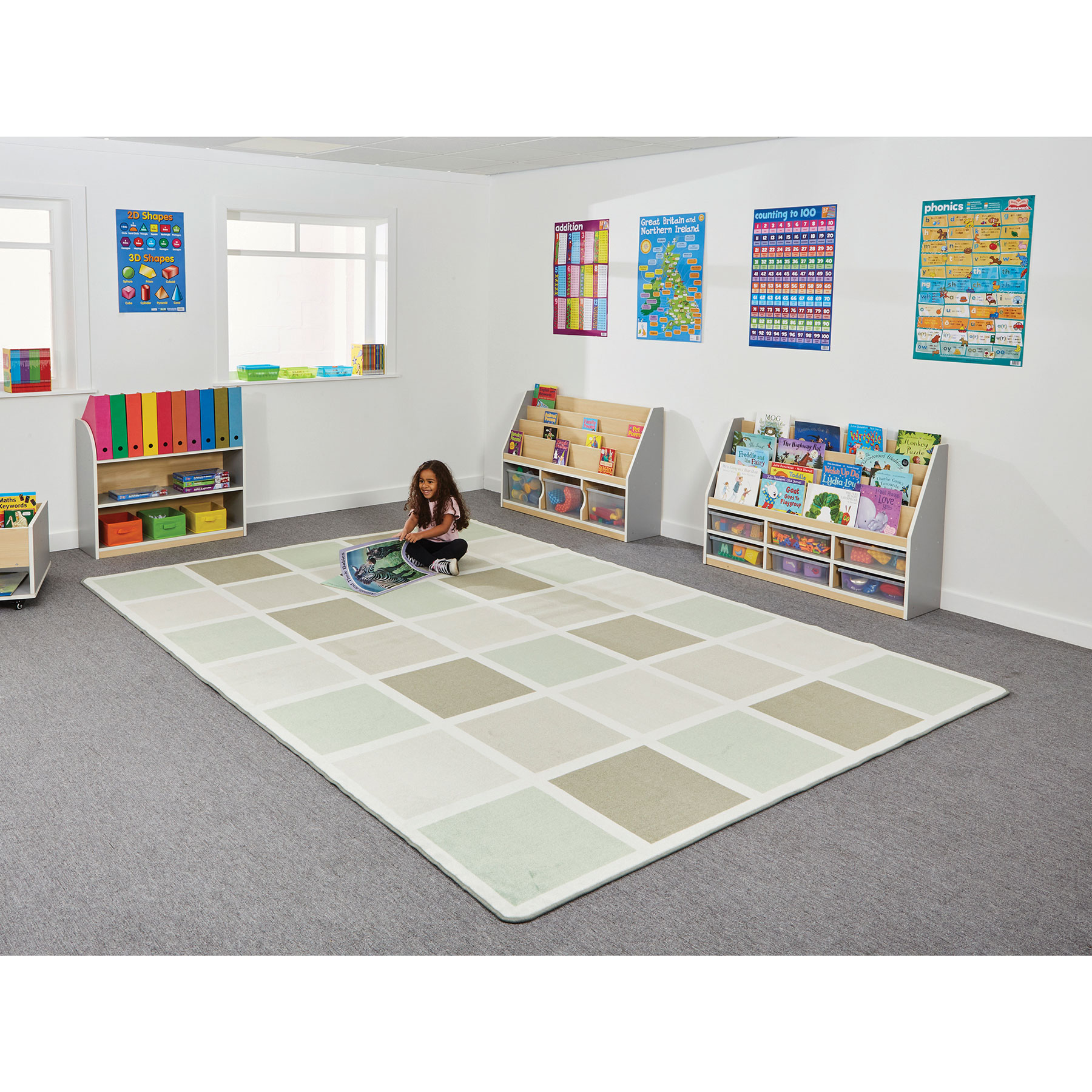 Neutral Squares Classroom Rug