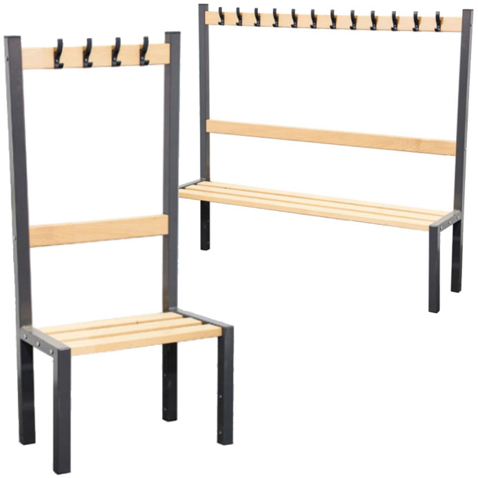 Single Sided Cloakroom Hook Bench - Black